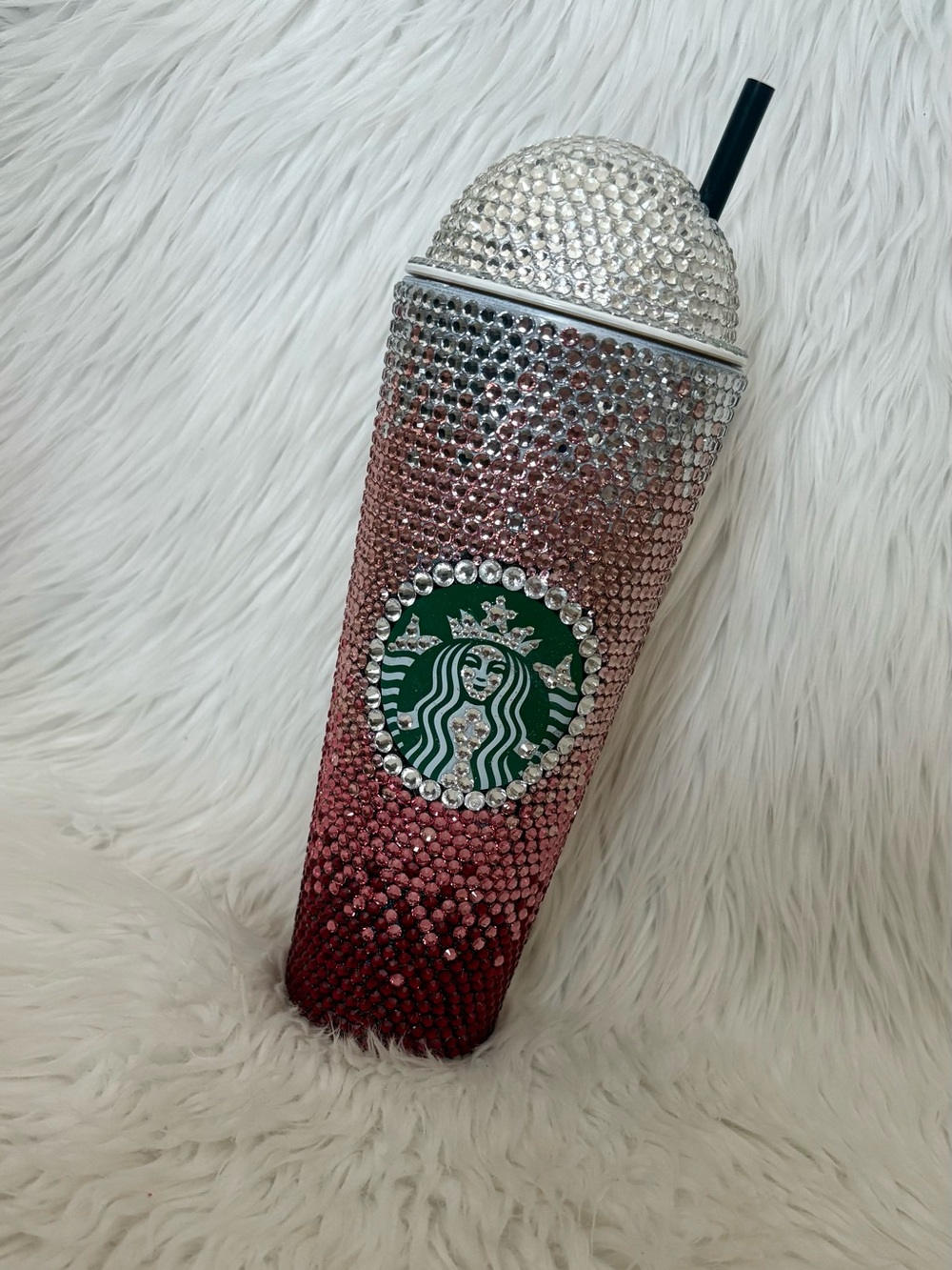 NWOT Customized Pink, Clear and Burgundy Crystal Rhinestone Starbucks Cold Cup